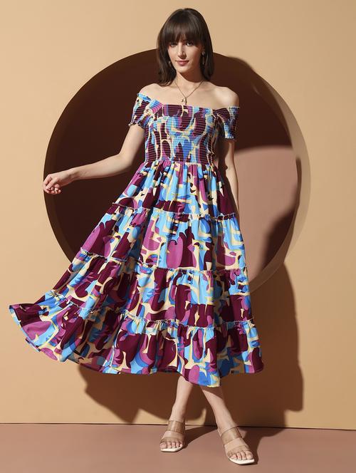 women printed off shoulder tiered dress - 22002665 - Very Small Image - 1