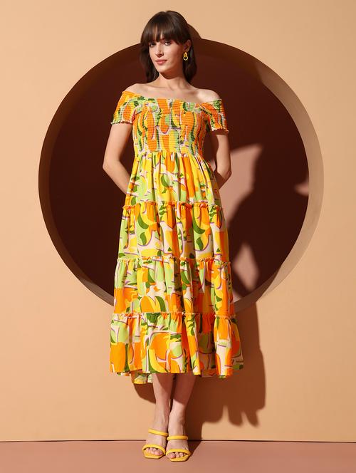 women printed off shoulder tiered dress - 22002667 - Very Small Image - 1