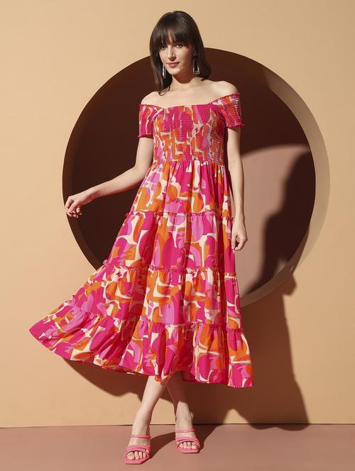 women printed off shoulder tiered dress - 22002668 - Very Small Image - 1