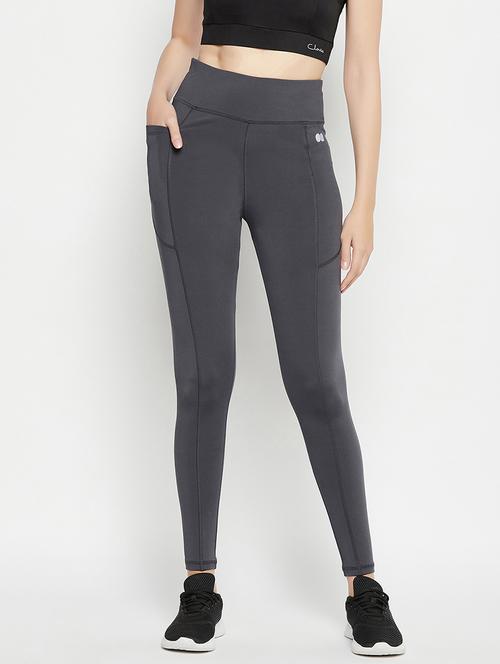 women solid high rise gym tights - 22002976 - Very Small Image - 1