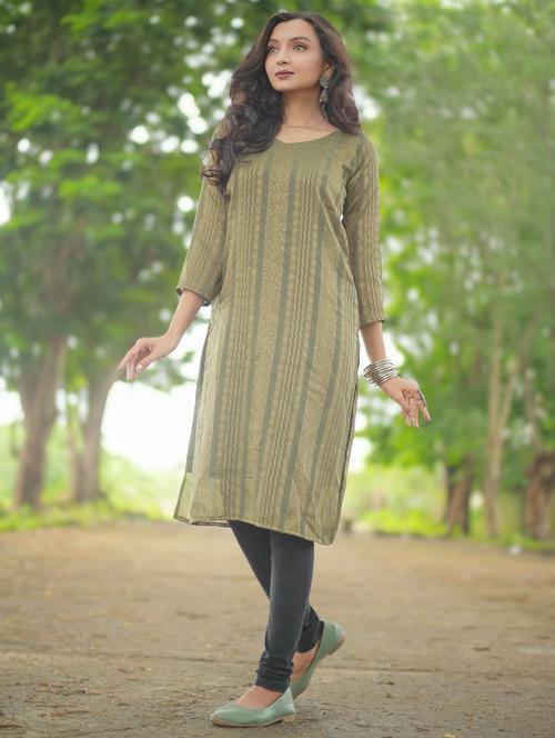 women self design three quarter sleeve straight kurta - 22003727 - Very Small Image - 1