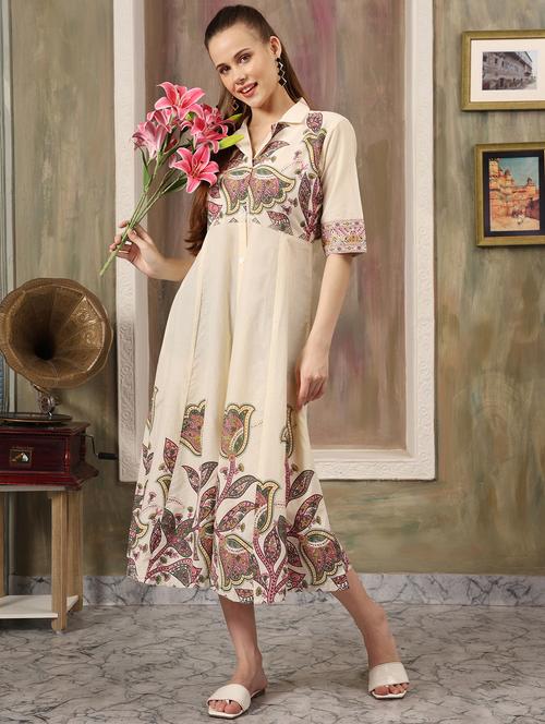 women printed collared short sleeve a-line dress - 22003748 - Very Small Image - 1