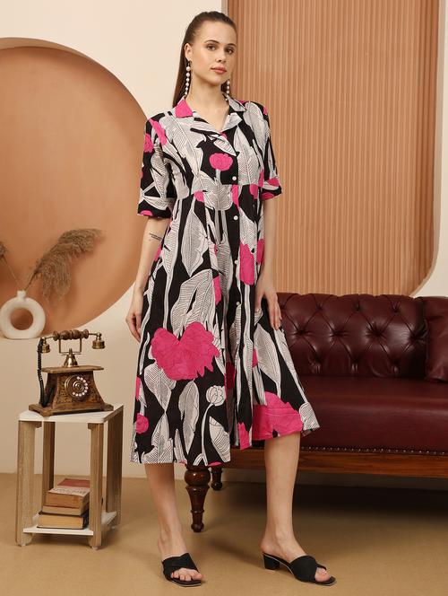 women printed lapel collar short sleeve shirt dress - 22003749 - Very Small Image - 1
