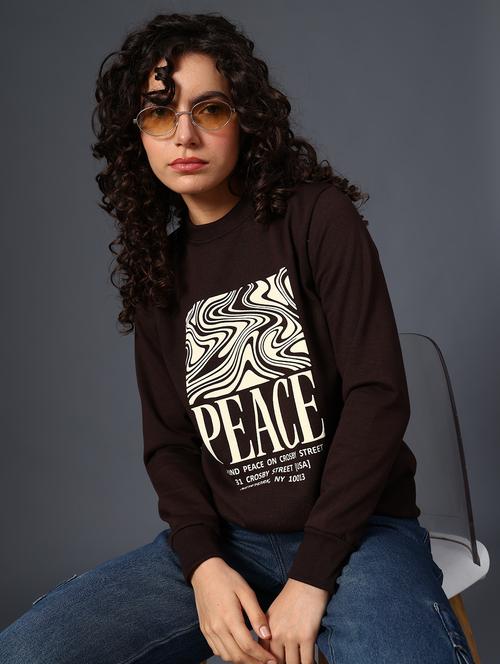 brown fleece chest print sweatshirt - 22004071 - Very Small Image - 1