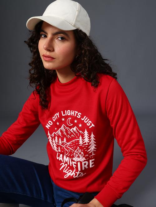 red fleece chest print sweatshirt - 22004072 - Very Small Image - 1