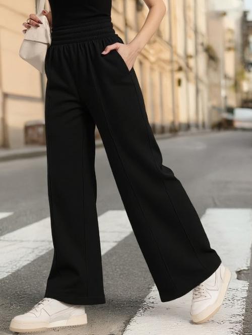 women black solid high rise wide leg trouser - 22004402 - Very Small Image - 1