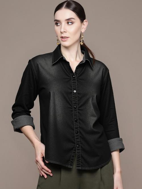 black denim formal shirt - 22004415 - Very Small Image - 1