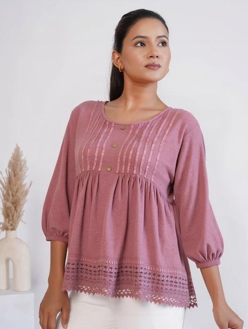 women mauve solid puff sleeve flared top - 22004448 - Very Small Image - 1