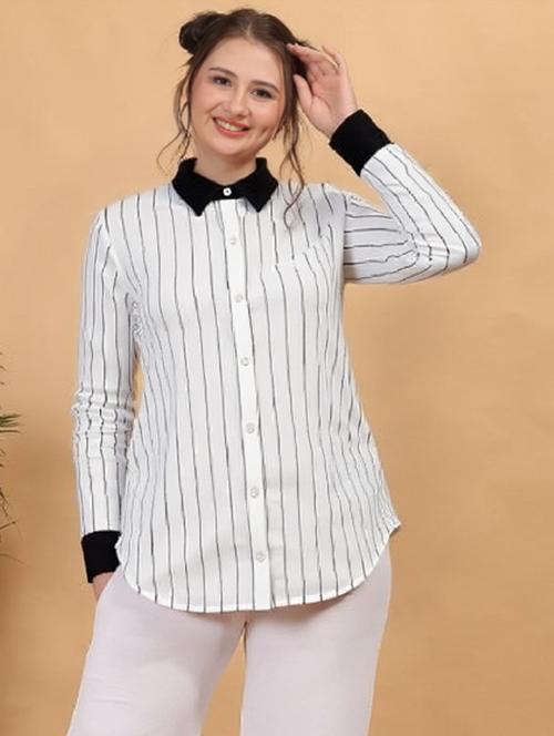 women striped collared long sleeve shirt - 22004477 - Very Small Image - 1