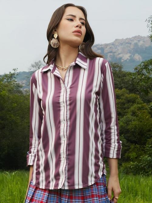 women striped long sleeve collared shirt - 22004480 - Very Small Image - 1