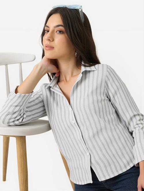 women striped collared long sleeve shirt - 22004514 - Very Small Image - 1