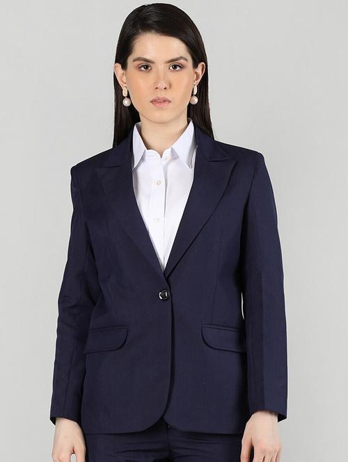 women solid lapel collar single breasted blazer - 22004527 - Very Small Image - 1