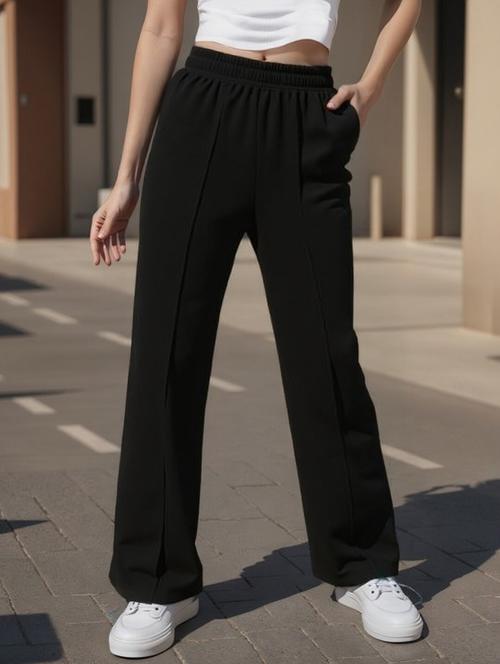 women black solid mid rise straight trouser - 22004533 - Very Small Image - 1