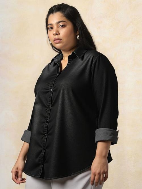 women plus size washed long sleeve denim shirt - 22004550 - Very Small Image - 1