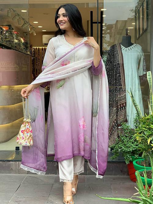 women embroidered three quarter sleeve kurta pant with dupatta set - 22004627 - Very Small Image - 1