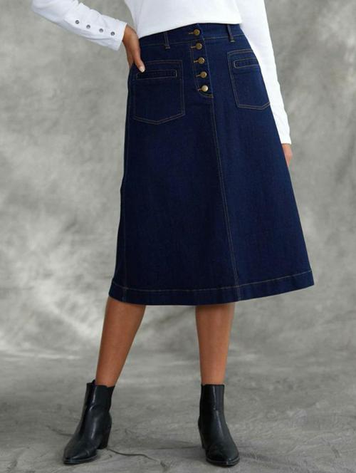 women solid high rise denim a-line skirt - 22004889 - Very Small Image - 1