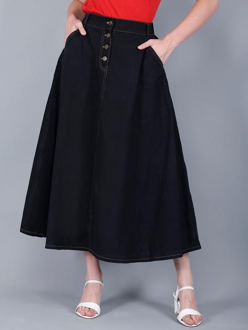 women solid mid rise denim a-line skirt - 22004903 - Very Small Image - 1