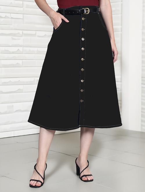 women solid mid rise denim a-line skirt - 22004904 - Very Small Image - 1