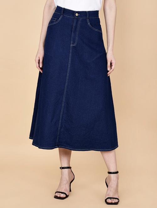 women solid mid rise denim a-line skirt - 22004907 - Very Small Image - 1