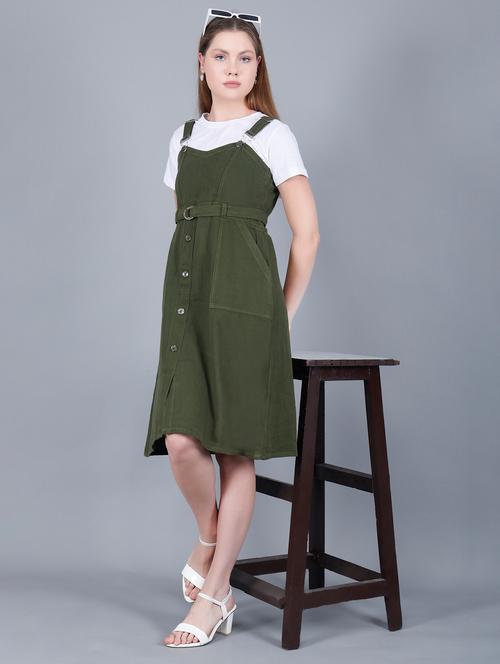 women solid shoulder strap dungaree dress - 22004911 - Very Small Image - 1