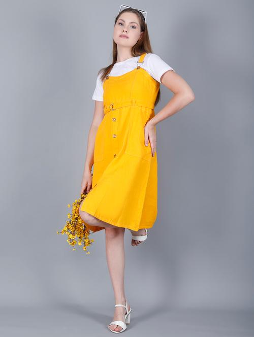 women solid shoulder strap dungaree dress - 22004914 - Very Small Image - 1