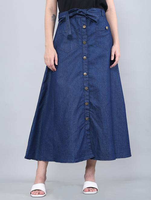 women solid mid rise denim a-line skirt - 22004925 - Very Small Image - 1