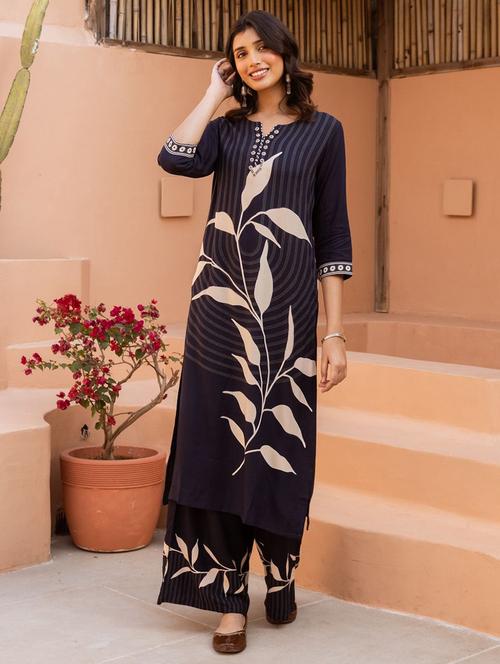 women printed three quarter sleeve kurta palazzo set - 22005461 - Very Small Image - 1