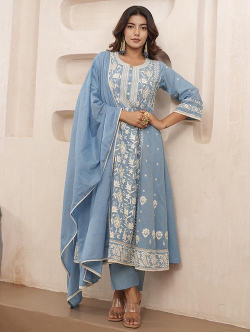 women embroidered three quarter sleeve kurta pant with dupatta set - 22005466 - Very Small Image - 1
