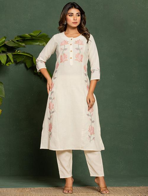 women floral three quarter sleeve kurta pant set - 22005467 - Very Small Image - 1