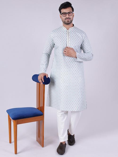 men printed mandarin neck kurta pyjama ethnic wear set - 22005481 - Very Small Image - 1