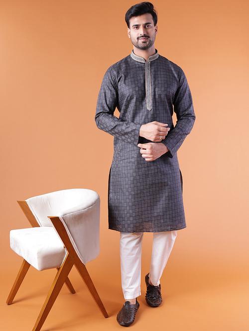 men self design mandarin neck kurta pyjama ethnic wear set - 22005492 - Very Small Image - 1