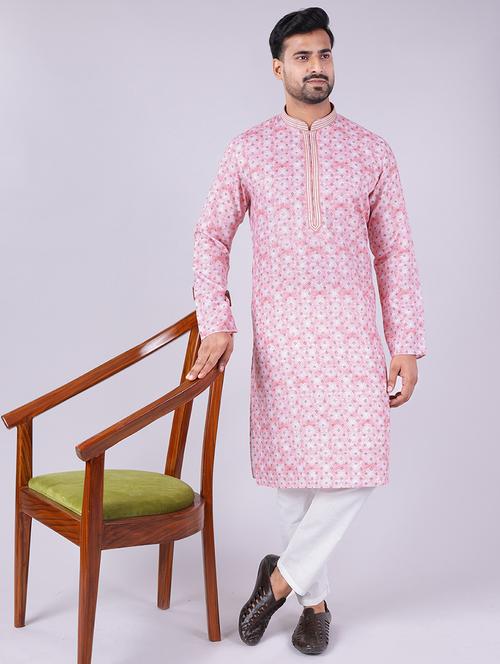 men printed mandarin neck kurta pyjama ethnic wear set - 22005500 - Very Small Image - 1