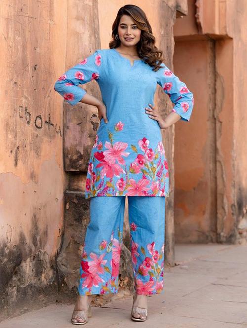 women floral three quarter sleeve ethnic co-ord set - 22006069 - Very Small Image - 1