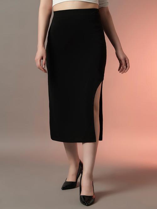 women black solid high rise bodycon skirt - 22006894 - Very Small Image - 1