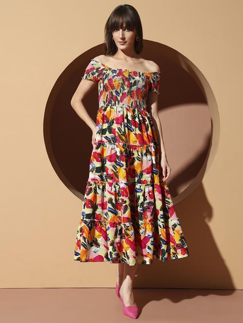 women printed off shoulder tiered dress - 22007700 - Very Small Image - 1