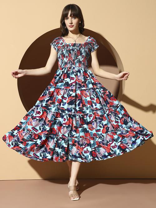 women printed square neck tiered dress - 22007712 - Very Small Image - 1