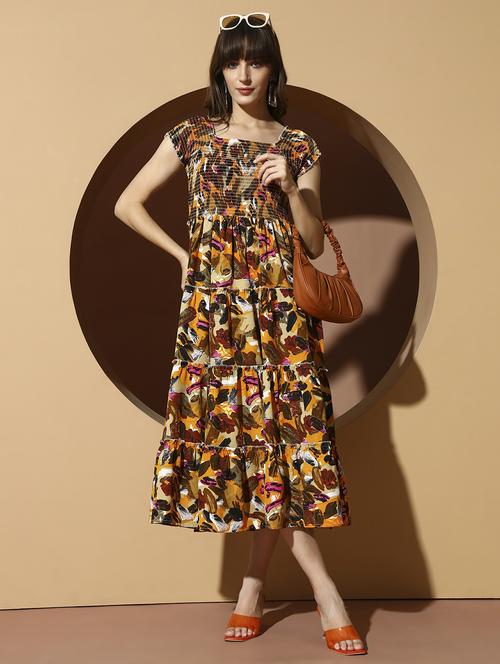 women printed square neck tiered dress - 22007713 - Very Small Image - 1