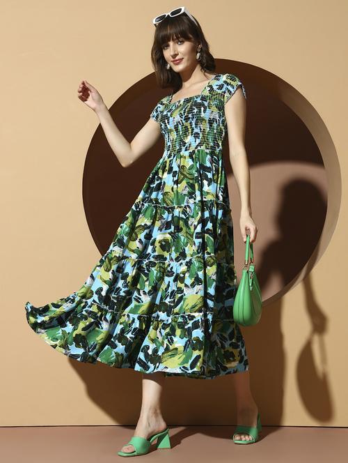 women printed square neck tiered dress - 22007714 - Very Small Image - 1