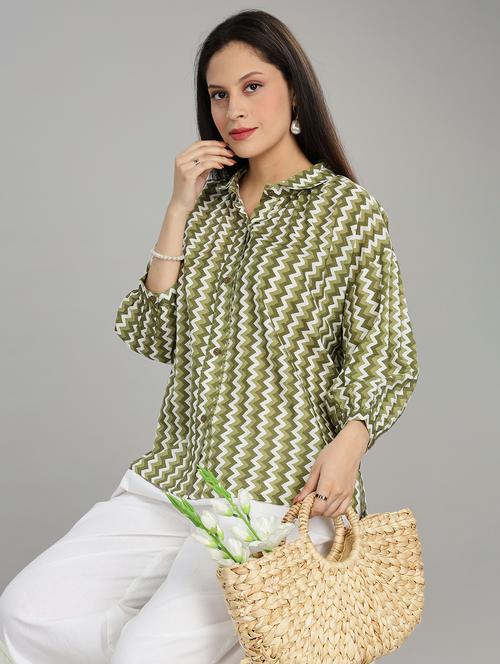 women chevron printed three quarter sleeve ethnic top - 22007726 - Very Small Image - 1