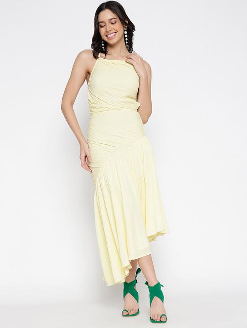 women solid shoulder strap backless asymmetric dress - 22007785 - Very Small Image - 1