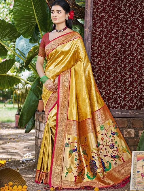 women self design kanjivaram saree with blouse - 22008690 - Very Small Image - 1