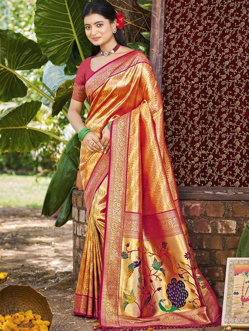 women self design kanjivaram saree with blouse - 22008692 - Very Small Image - 1