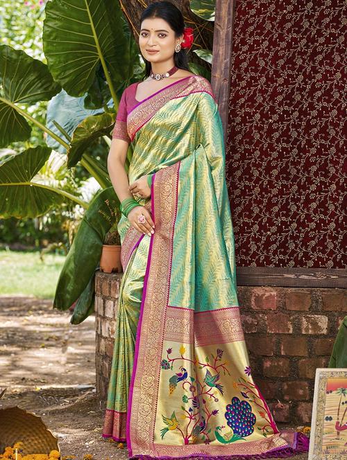 women self design kanjivaram saree with blouse - 22008694 - Very Small Image - 1