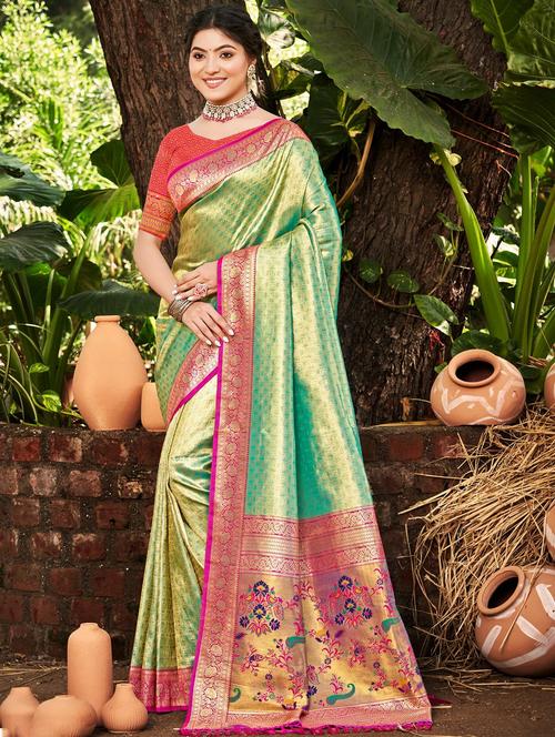 women self design kanjivaram saree with blouse - 22008696 - Very Small Image - 1