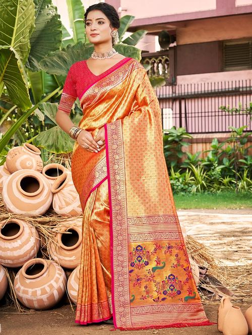 women self design kanjivaram saree with blouse - 22008700 - Very Small Image - 1