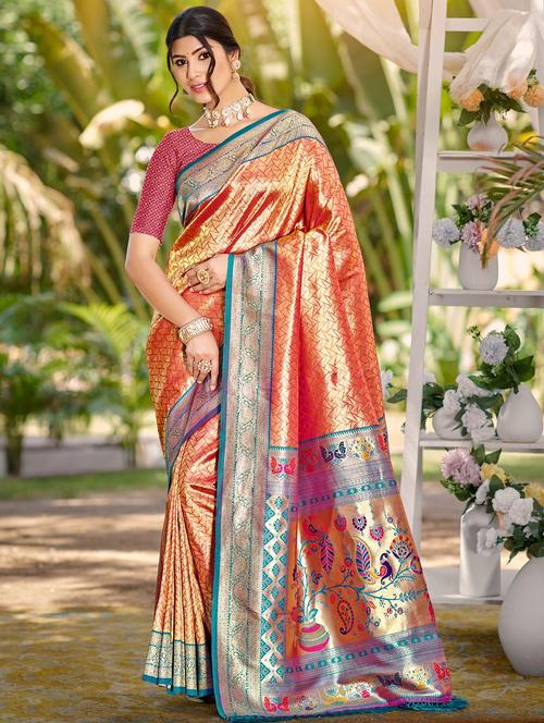 women self design kanjivaram saree with blouse - 22008703 - Very Small Image - 1