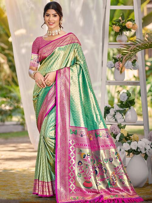 women self design kanjivaram saree with blouse - 22008704 - Very Small Image - 1