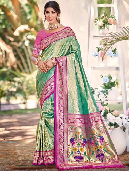 women self design kanjivaram saree with blouse - 22008712 - Very Small Image - 1