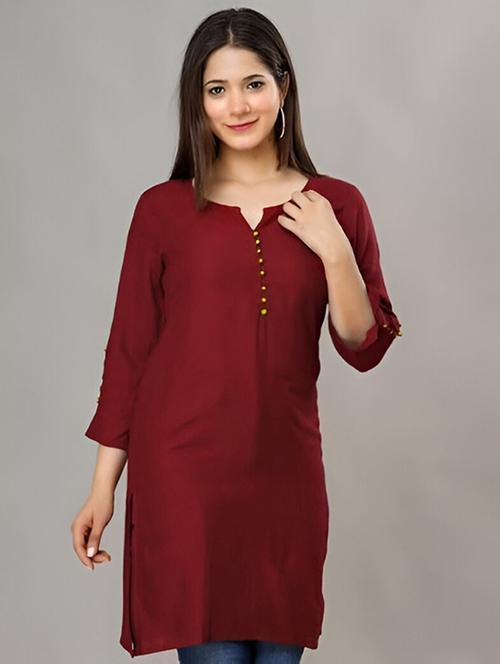 women solid three quarter sleeve straight kurta - 22009148 - Very Small Image - 1