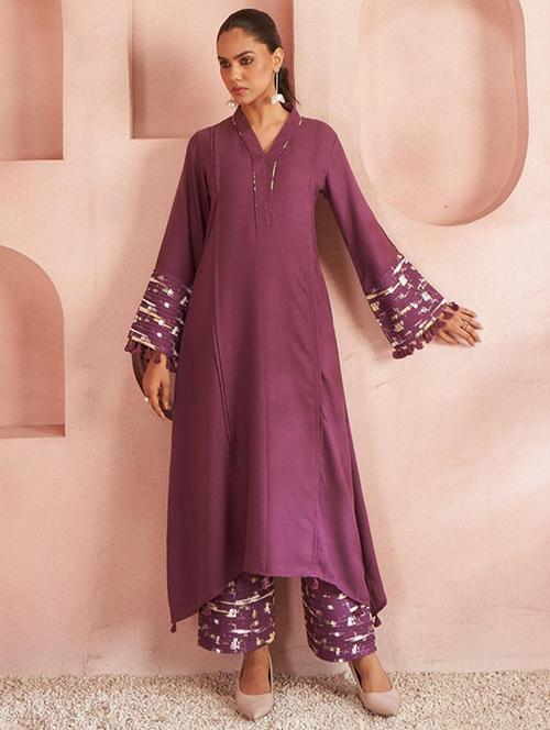 women solid long sleeve kurta pant set - 22009159 - Very Small Image - 1